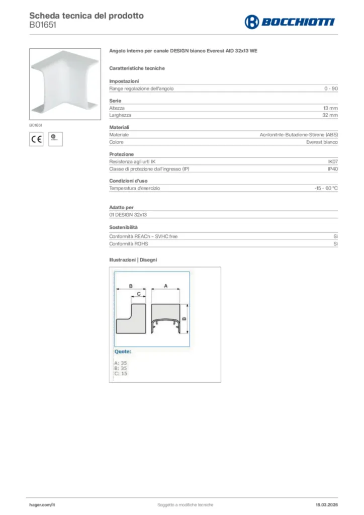 Immagine Bocchiotti Scheda tecnica del prodotto B01651 | Hager Italia