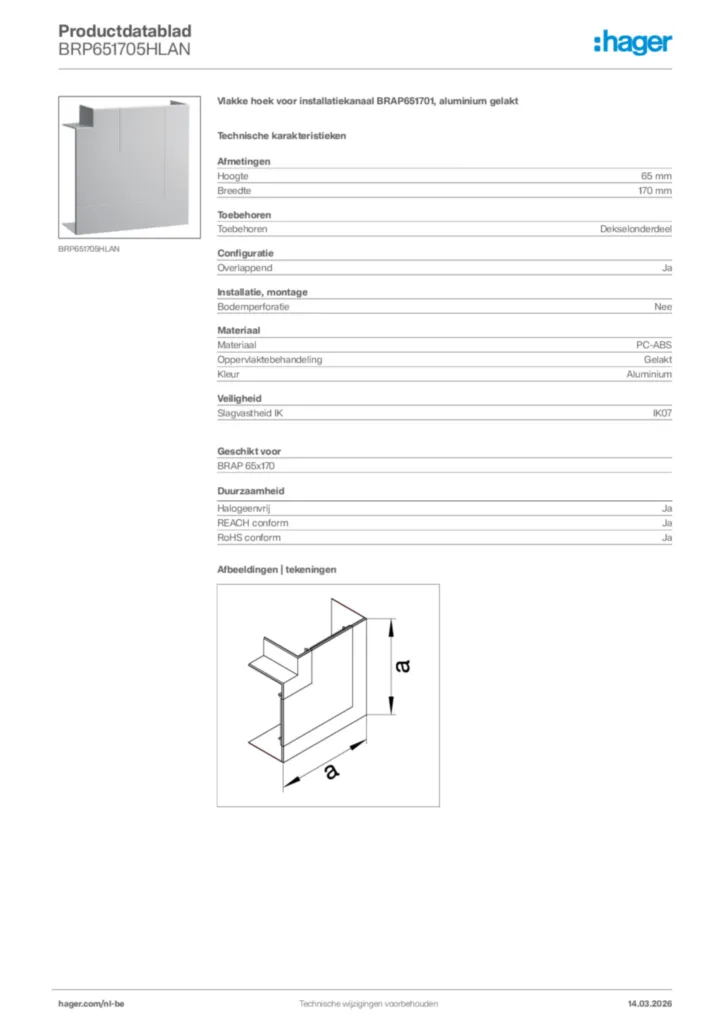 Afbeelding Hager Productdatablad BRP651705HLAN | Hager Belgium