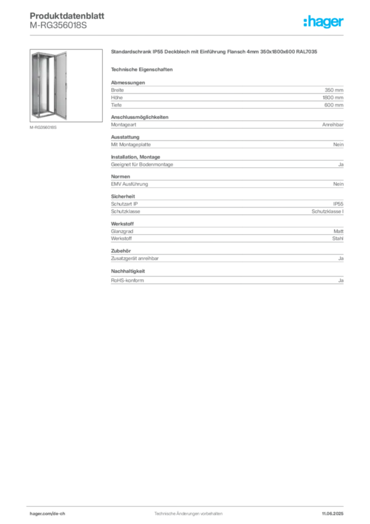 Bild Hager Produktdatenblatt M-RG356018S | Hager Schweiz