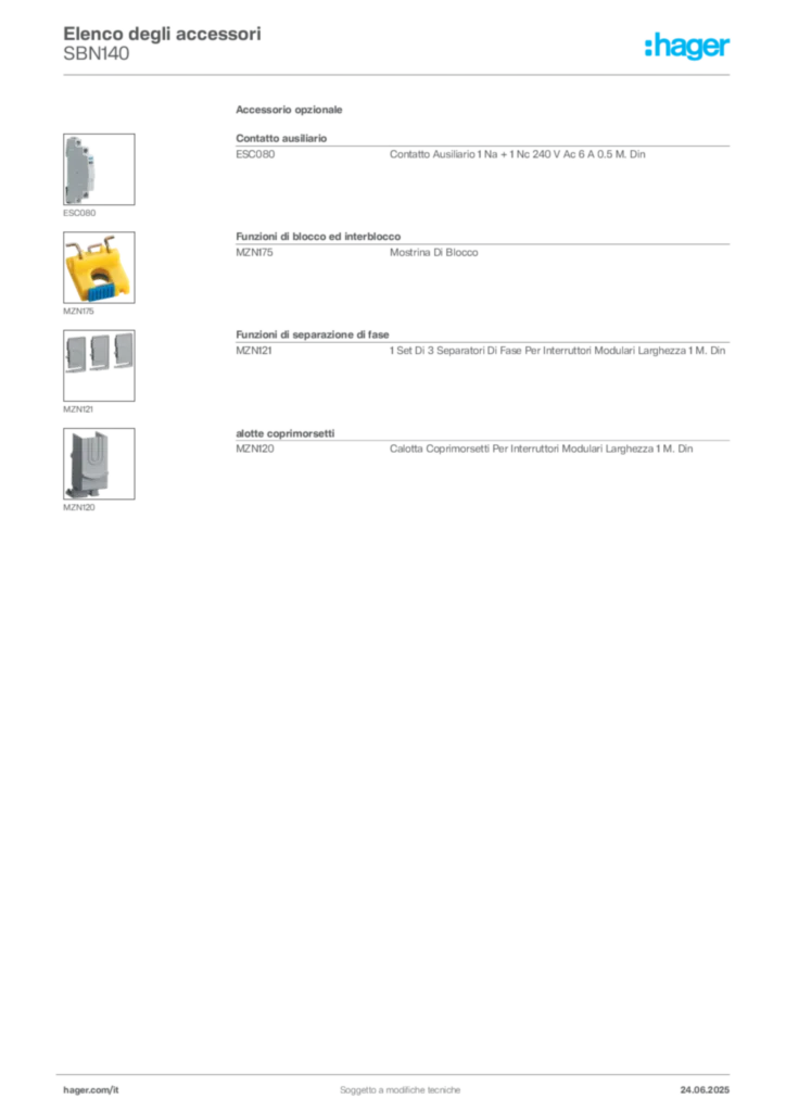 Immagine Hager Scheda tecnica del prodotto SBN140 | Hager Italia
