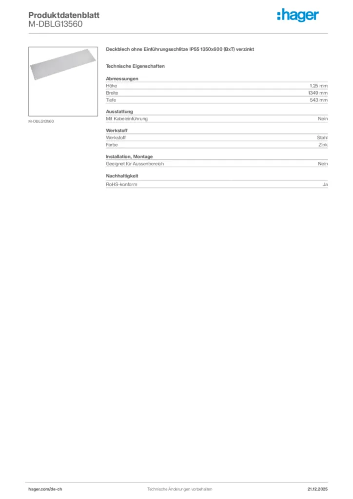Bild Hager Produktdatenblatt M-DBLG13560 | Hager Schweiz