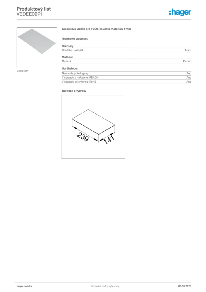 Obrázek Hager Product data sheet VEDEE09P1 | Hager