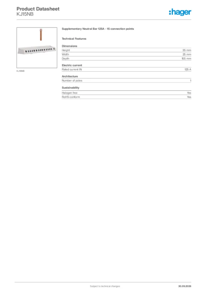 Image Hager Product data sheet KJ15NB  | Hager Africa