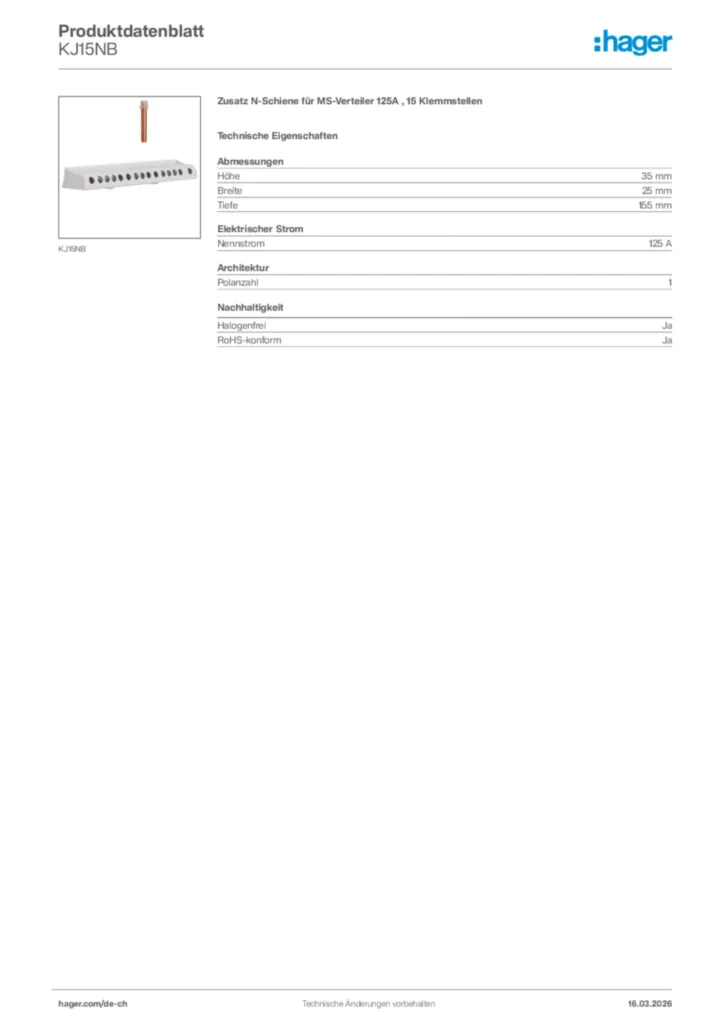 Bild Hager Produktdatenblatt KJ15NB | Hager Schweiz