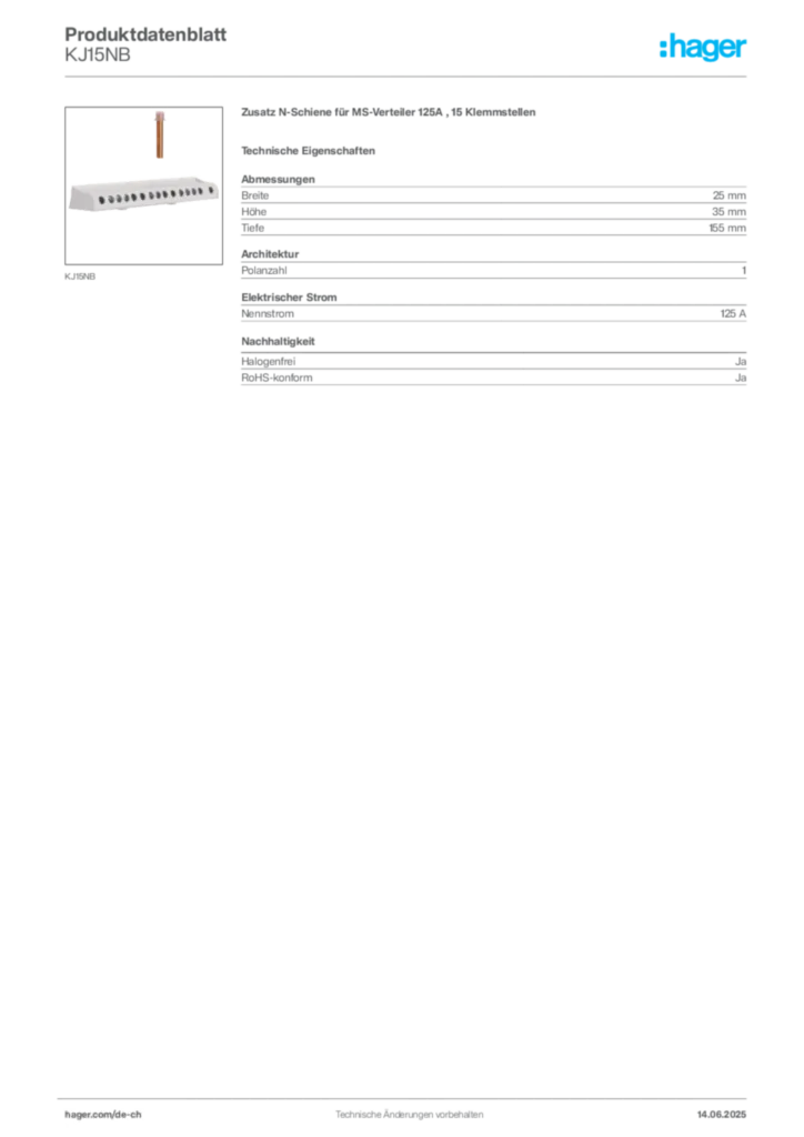 Bild Hager Produktdatenblatt KJ15NB | Hager Schweiz