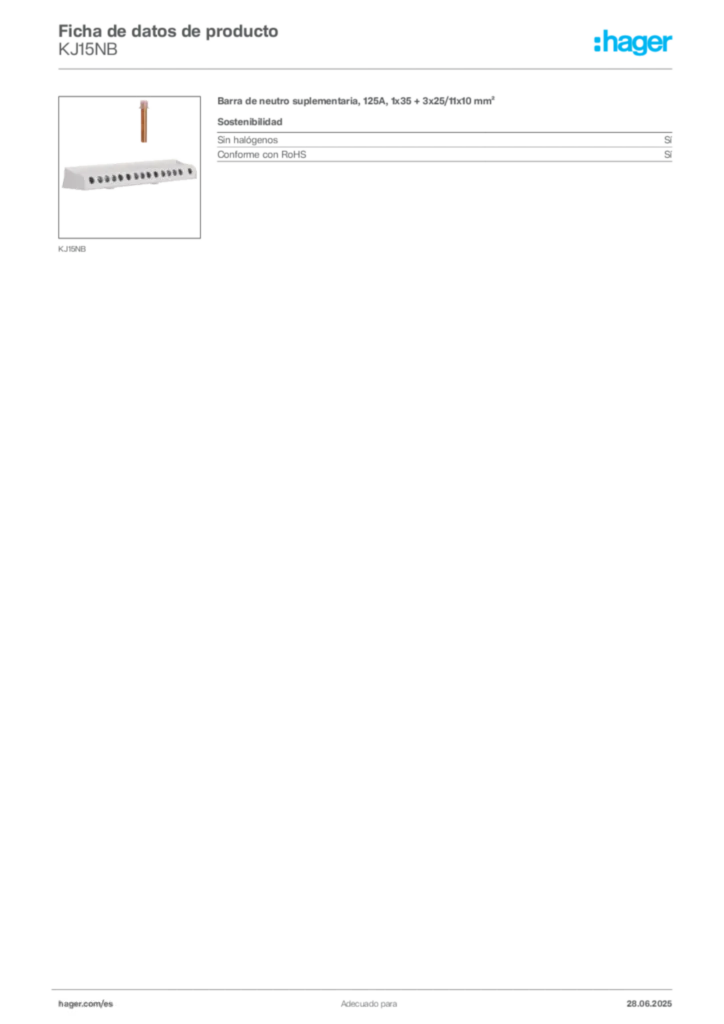 Imagen Hager Ficha de datos de producto KJ15NB | Hager España