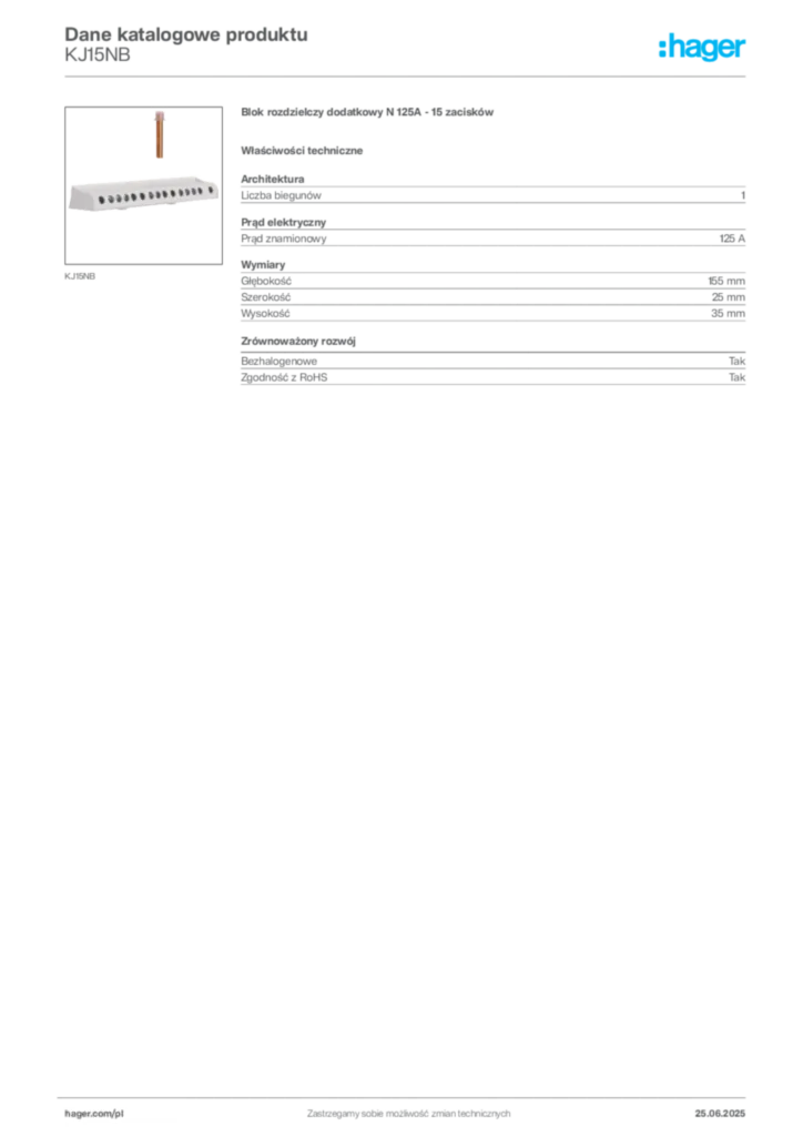 Zdjęcie Hager Dane katalogowe produktu KJ15NB | Hager Polska