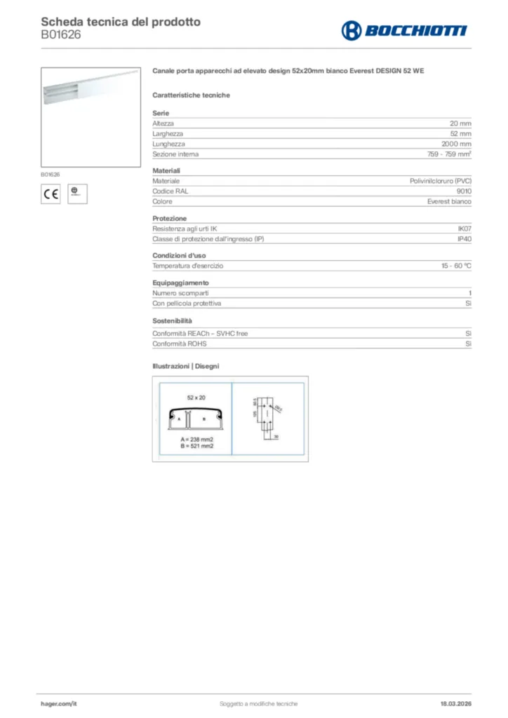 Immagine Bocchiotti Scheda tecnica del prodotto B01626 | Hager Italia