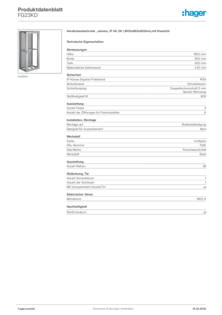 Bild Hager Produktdatenblatt FG23KD | Hager Deutschland