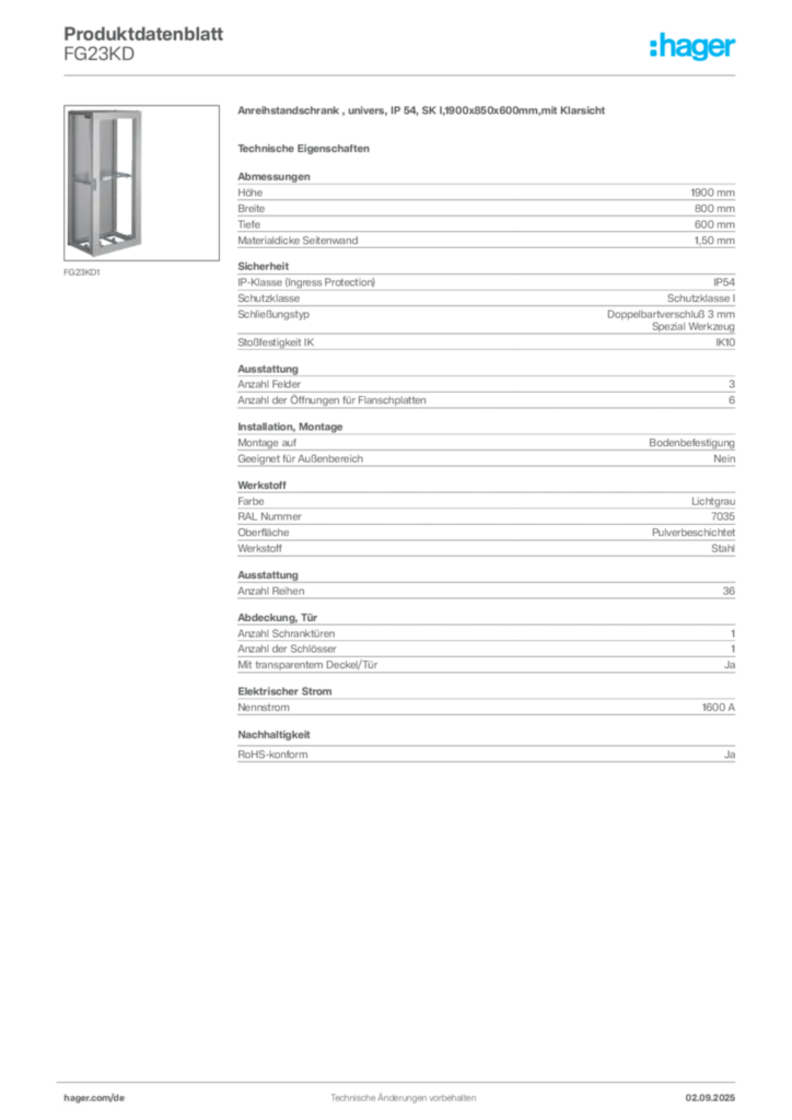Bild Hager Produktdatenblatt FG23KD | Hager Deutschland