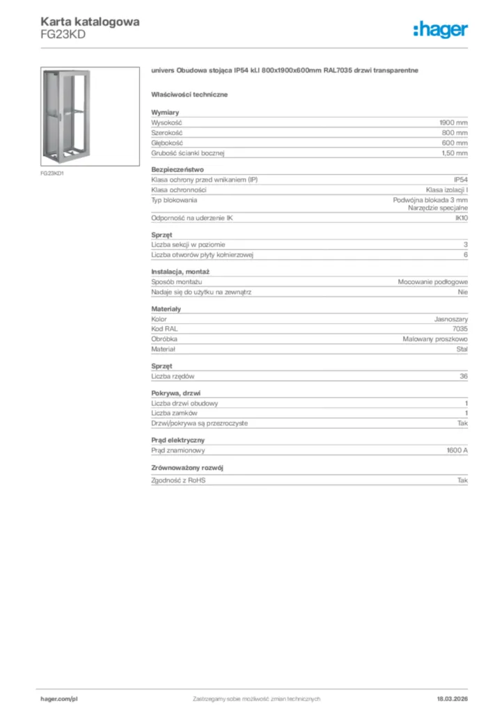 Zdjęcie Hager Karta katalogowa FG23KD | Hager Polska