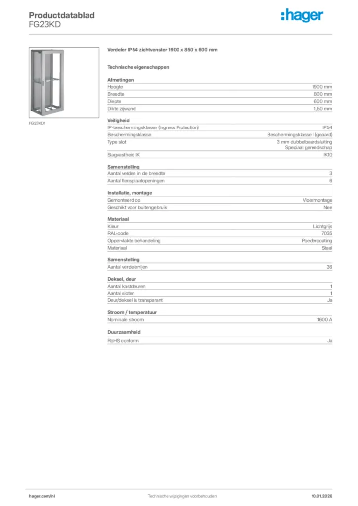 Afbeelding Hager Productdatablad FG23KD | Hager Nederland