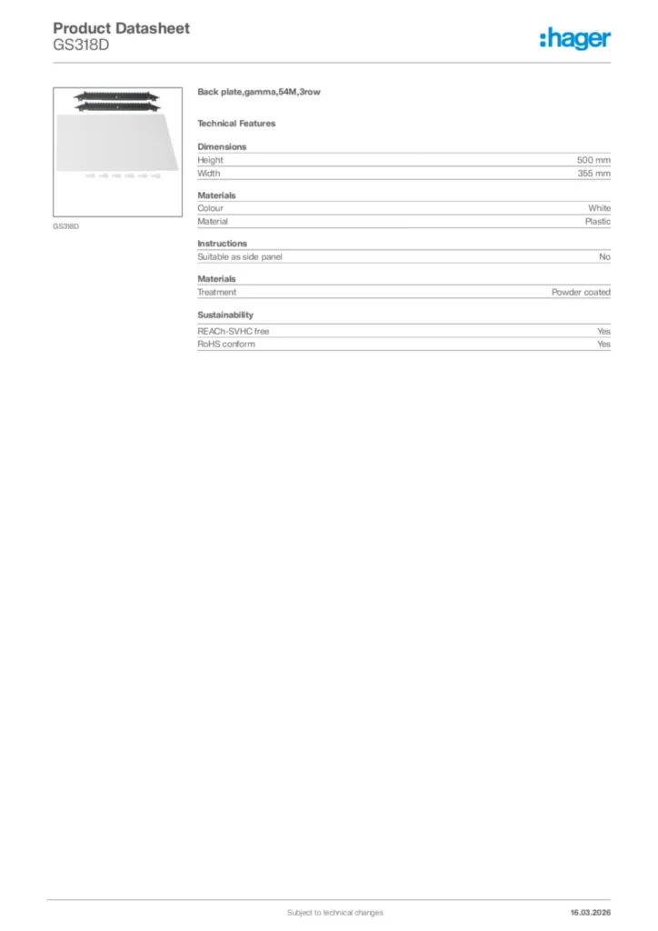 Image Hager Product data sheet GS318D  | Hager Africa