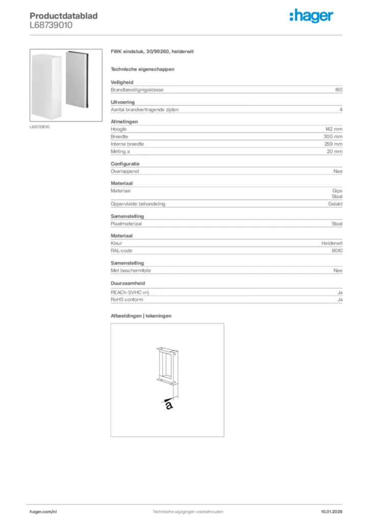 Afbeelding Hager Productdatablad L68739010 | Hager Nederland