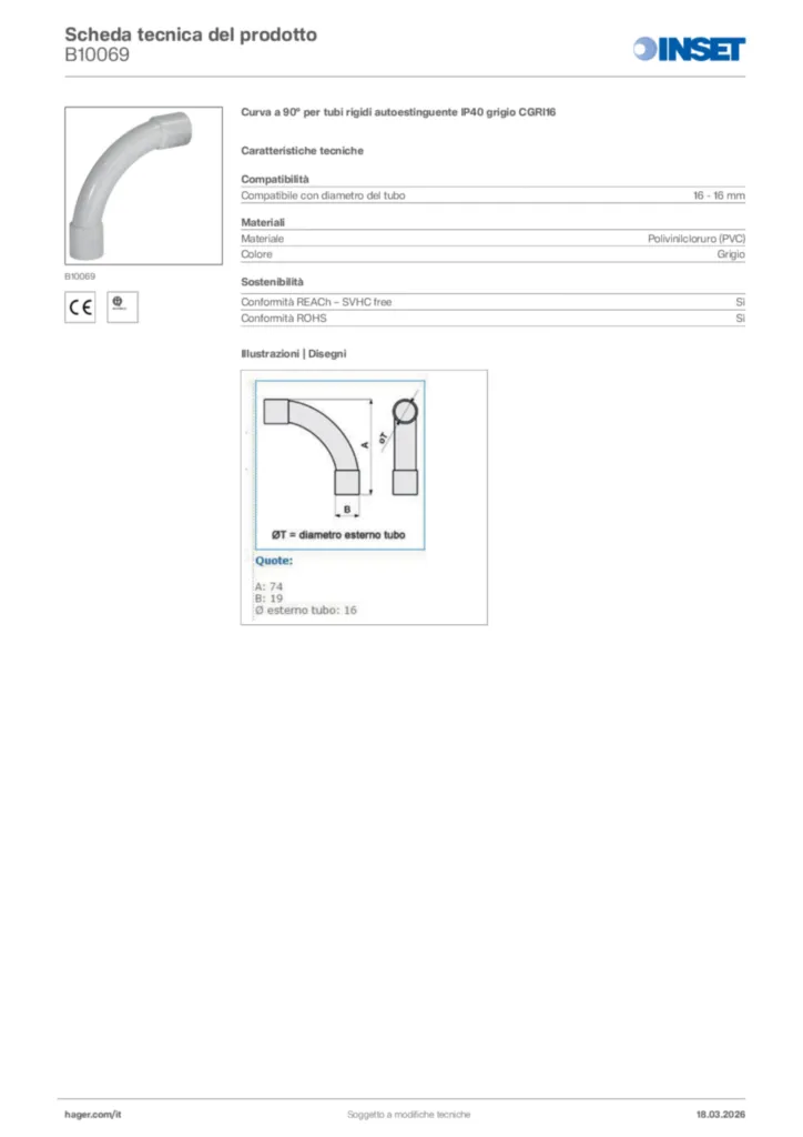 Immagine Inset Scheda tecnica del prodotto B10069 | Hager Italia