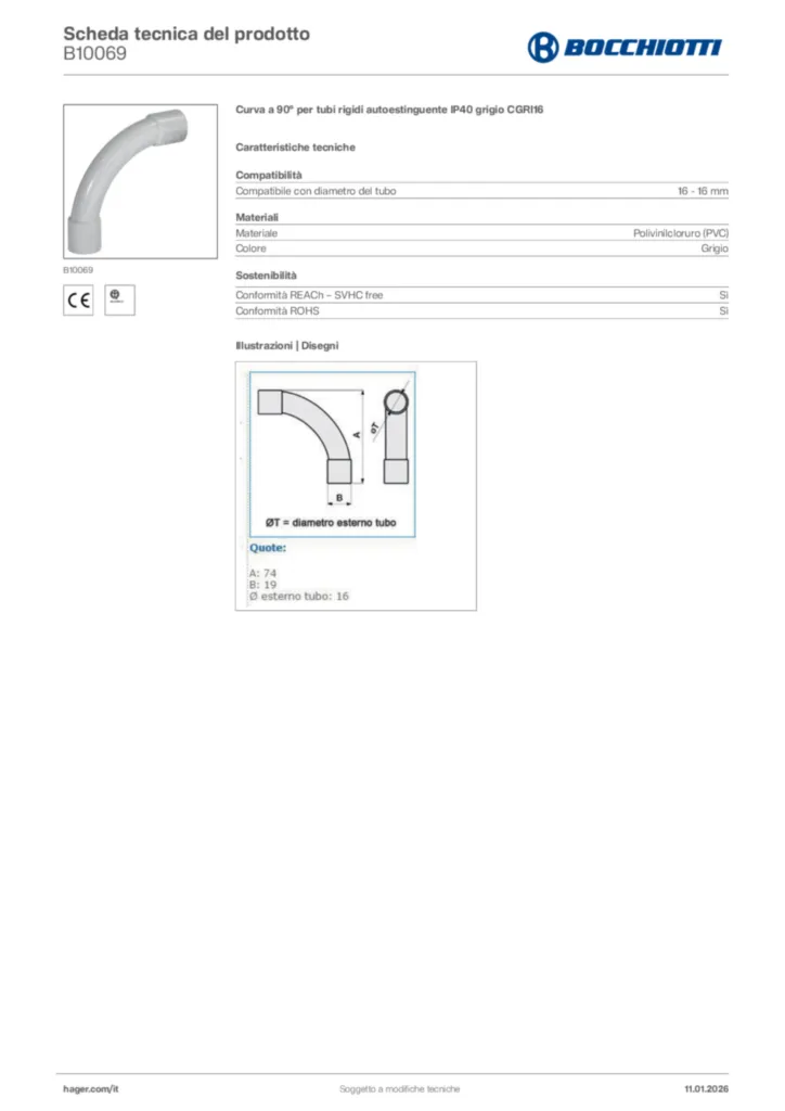 Immagine Bocchiotti Scheda tecnica del prodotto B10069 | Hager Italia