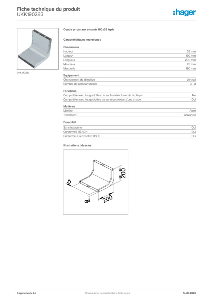 Image Hager Fiche technique du produit UKK190283 | Hager Belgique