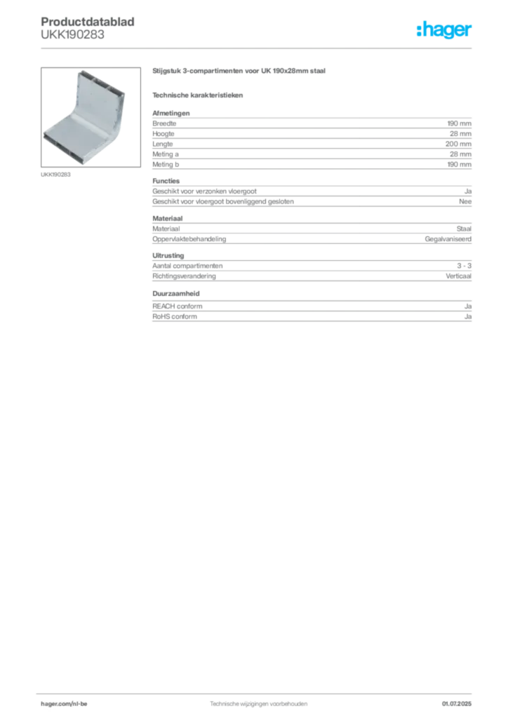 Afbeelding Hager Productdatablad UKK190283 | Hager Belgium