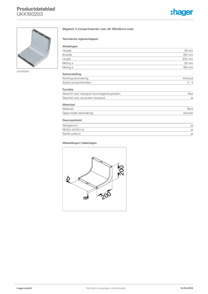 Afbeelding Hager Productdatablad UKK190283 | Hager Nederland