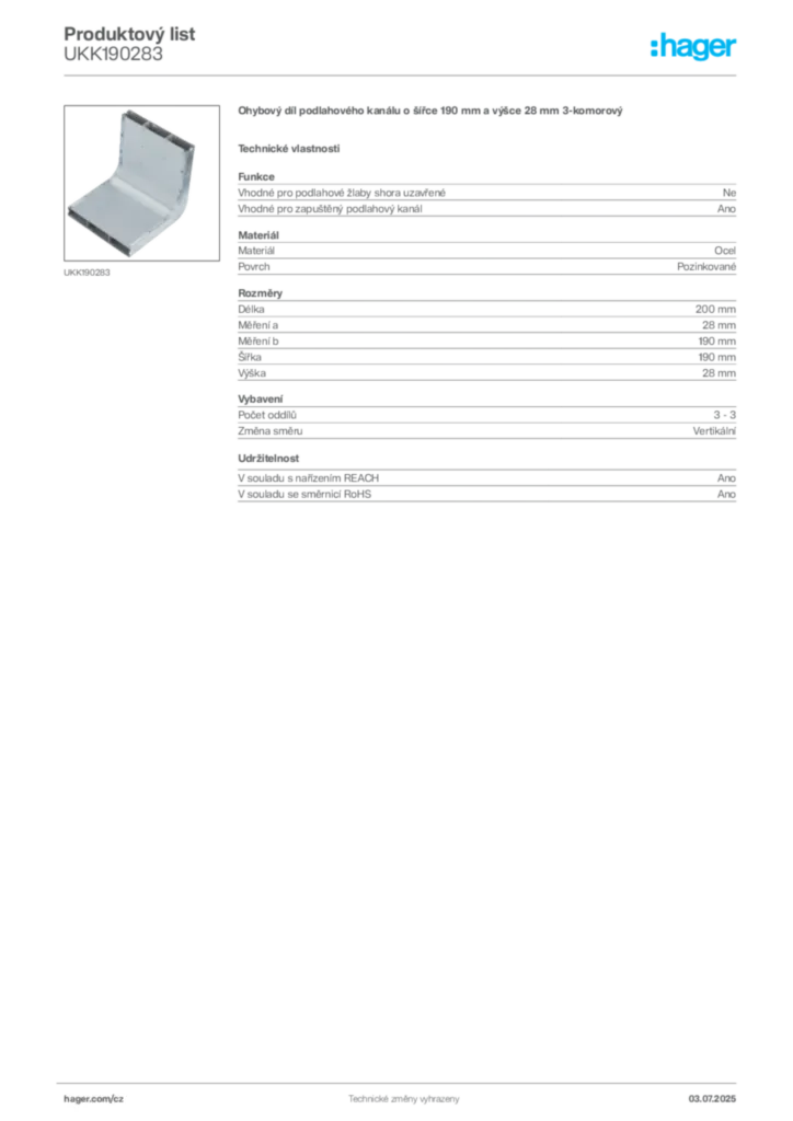 Obrázek Hager Produktový list UKK190283 | Hager