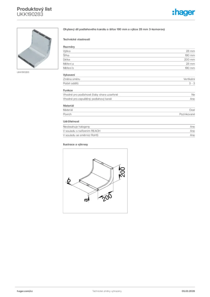 Obrázek Hager Product data sheet UKK190283 | Hager