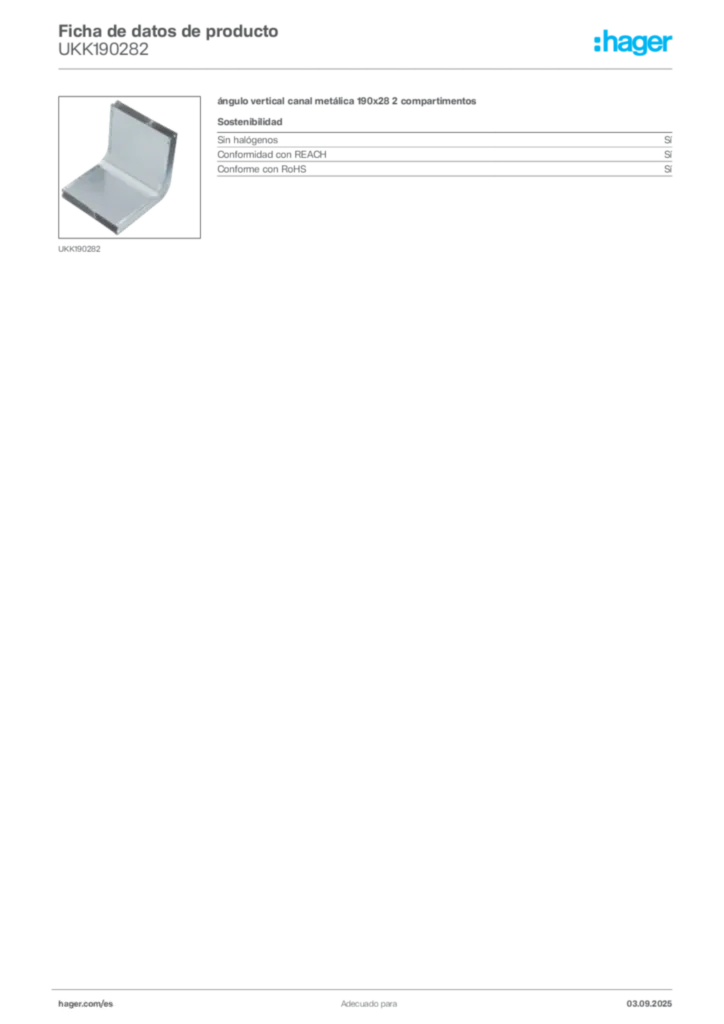 Imagen Hager Ficha de datos de producto UKK190282 | Hager España