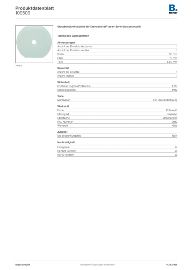 Berker Produktdatenblatt 109509