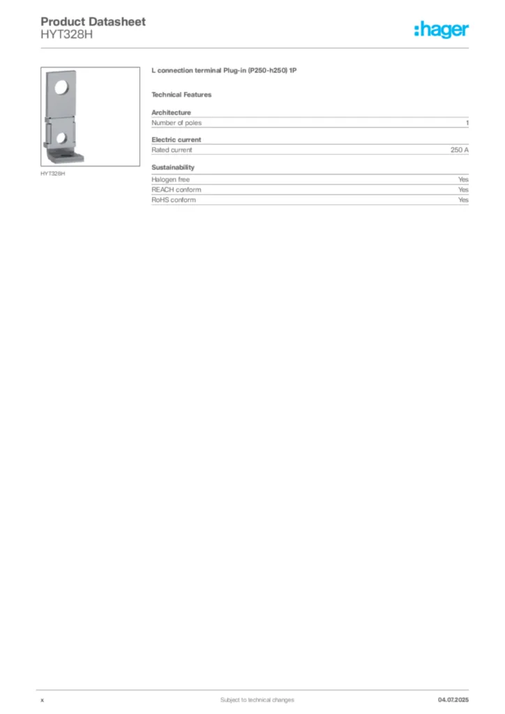 Image Hager Product data sheet HYT328H  | Hager Africa