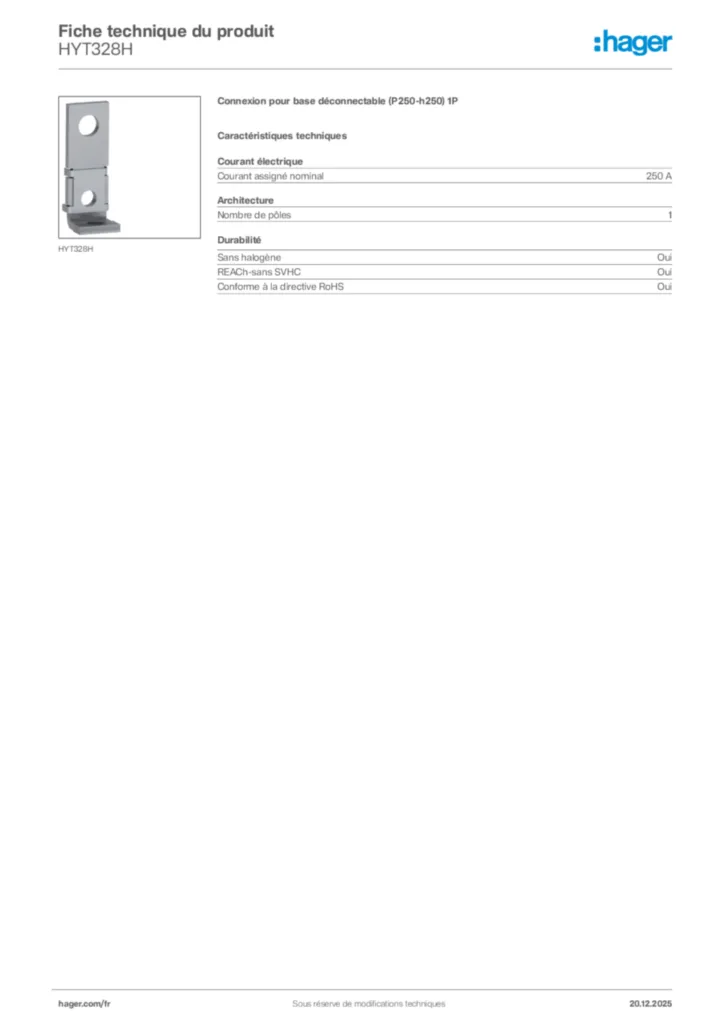 Image Hager Fiche technique du produit HYT328H | Hager France