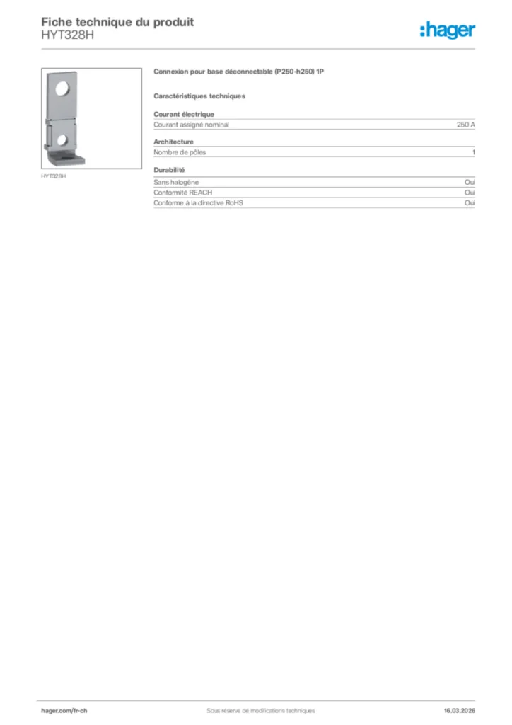 Image Hager Fiche technique du produit HYT328H | Hager Suisse