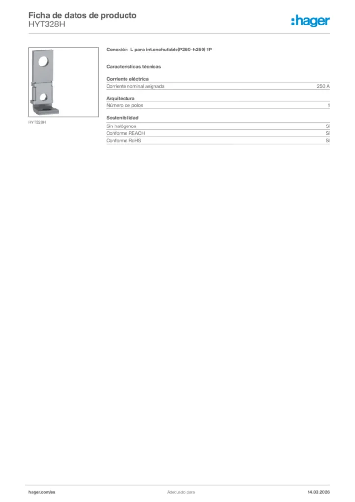 Imagen Hager Ficha de datos de producto HYT328H | Hager España