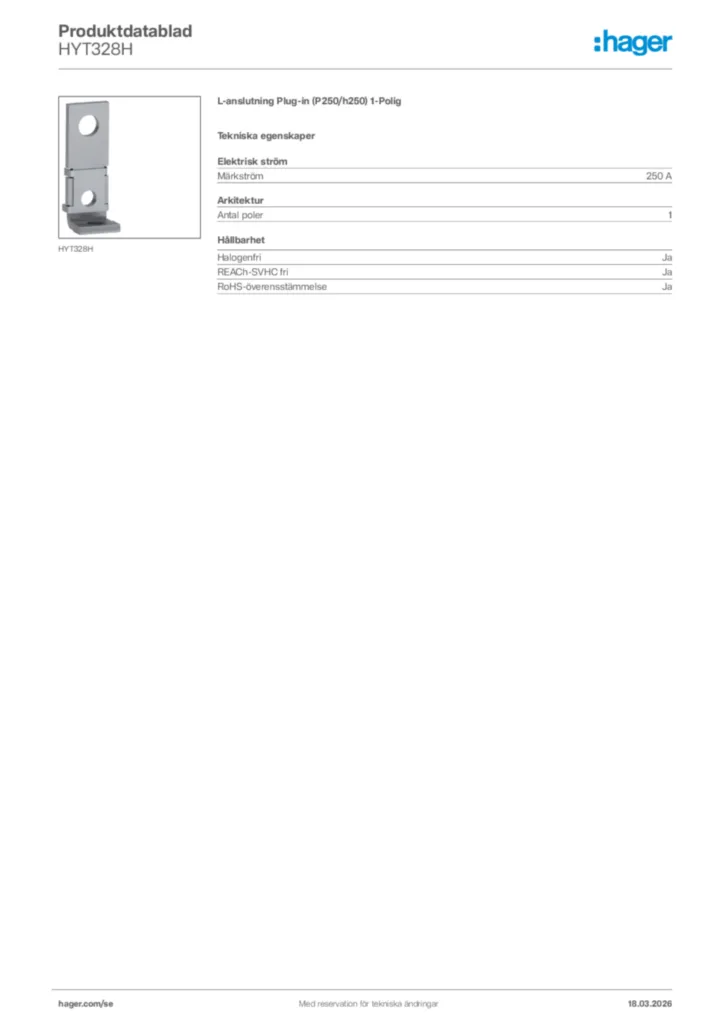 Bild Hager Produktdatablad HYT328H | Hager Sverige