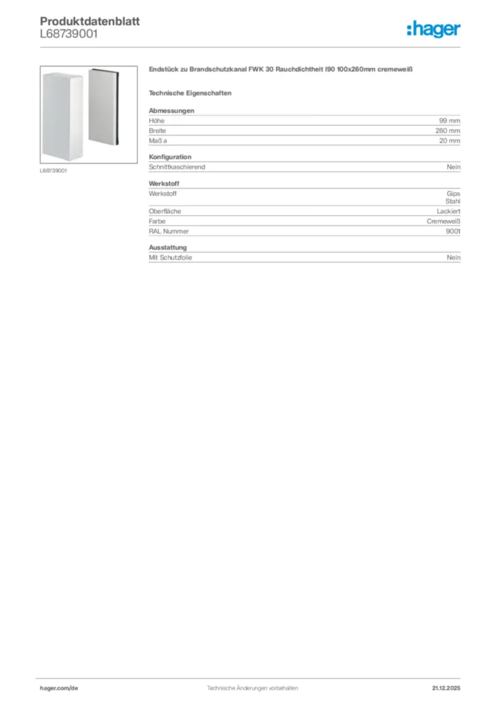 Bild Hager Produktdatenblatt L68739001 | Hager Deutschland