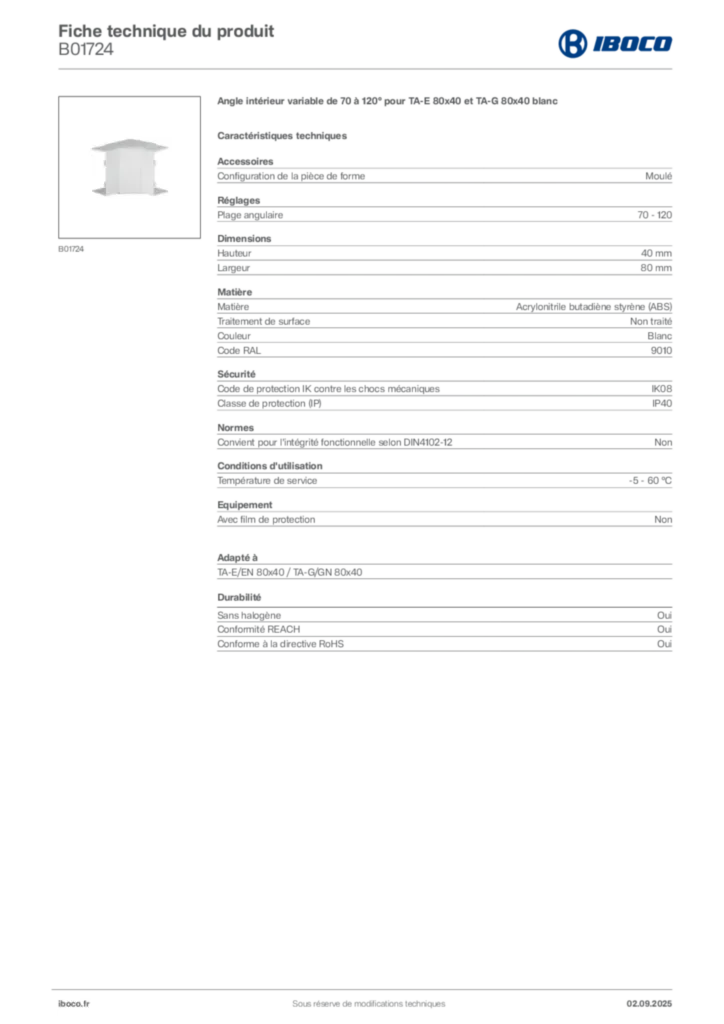 Image Iboco Fiche technique du produit B01724 | Hager France