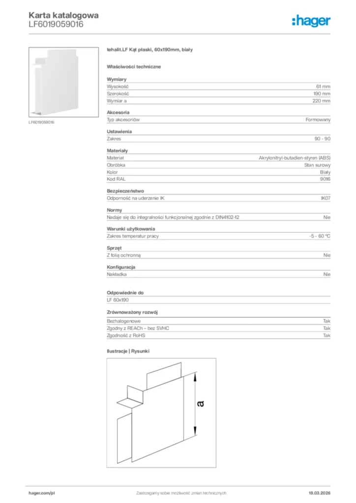 Zdjęcie Hager Karta katalogowa LF6019059016 | Hager Polska