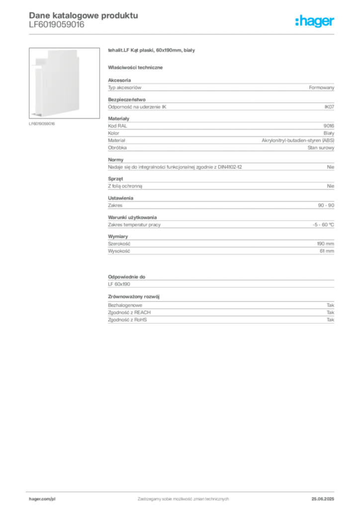 Zdjęcie Hager Dane katalogowe produktu LF6019059016 | Hager Polska