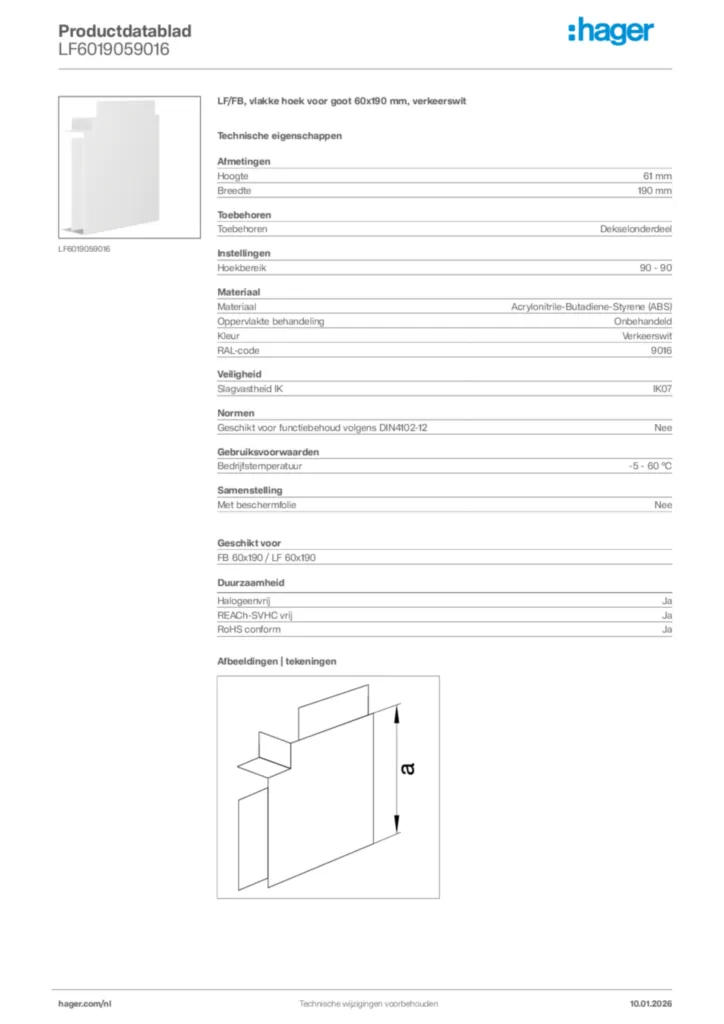 Afbeelding Hager Productdatablad LF6019059016 | Hager Nederland