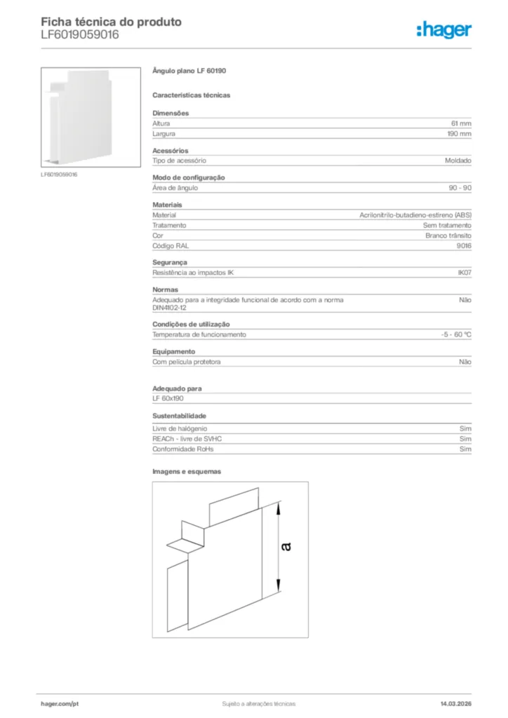 Imagem Hager Ficha técnica do produto LF6019059016 | Hager Portugal