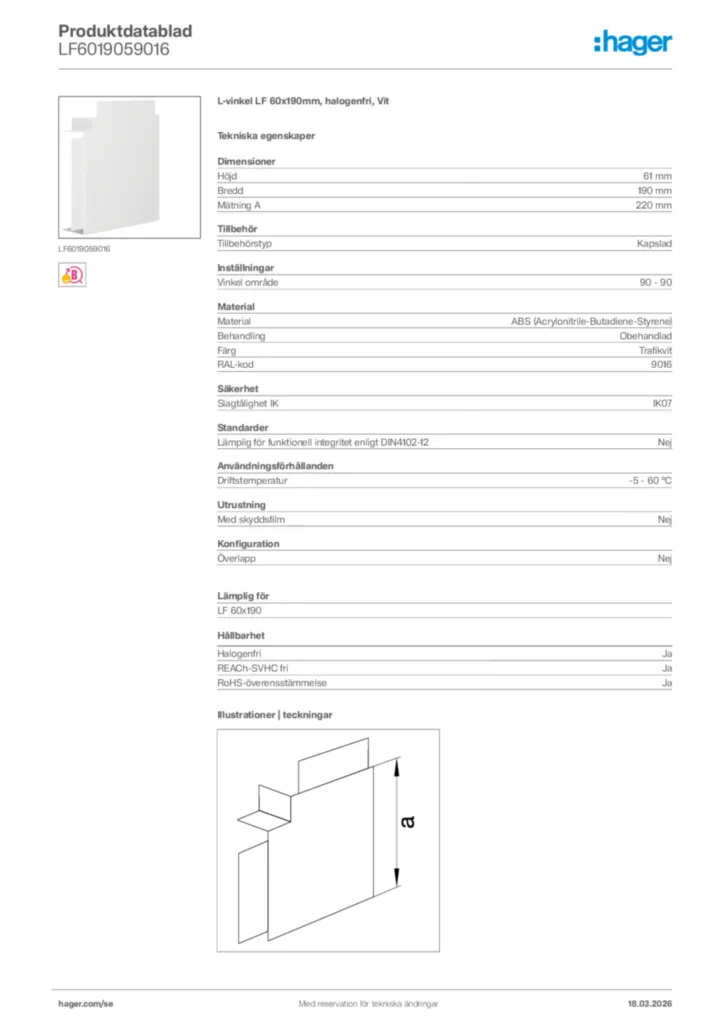 Bild Hager Produktdatablad LF6019059016 | Hager Sverige