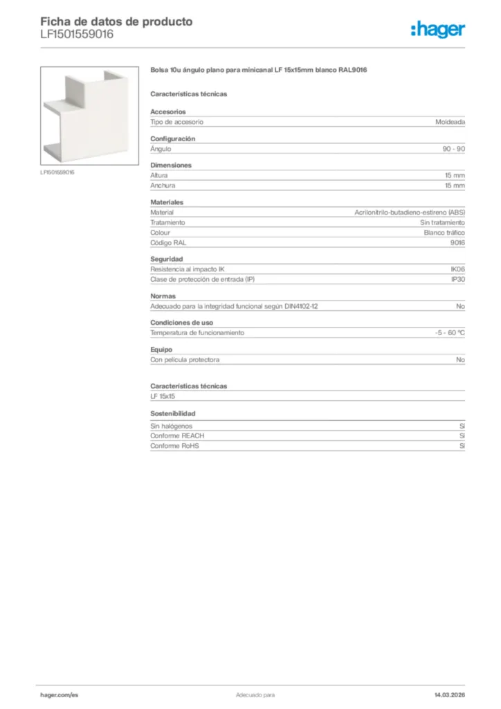 Imagen Hager Ficha de datos de producto LF1501559016 | Hager España