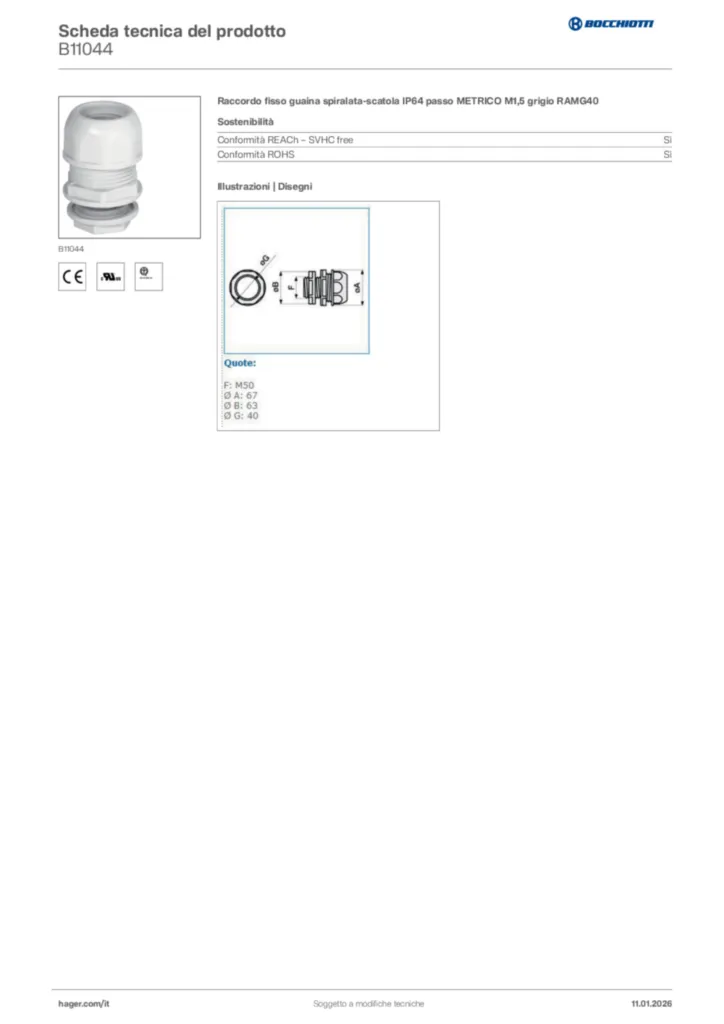 Immagine Bocchiotti Scheda tecnica del prodotto B11044 | Hager Italia