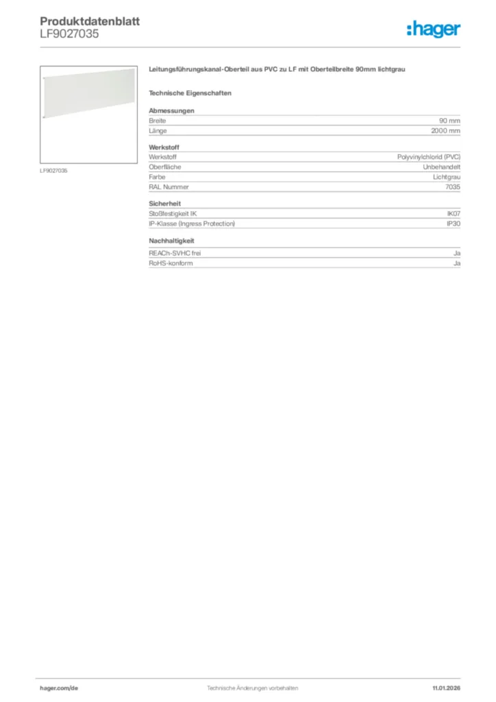 Bild Hager Produktdatenblatt LF9027035 | Hager Deutschland