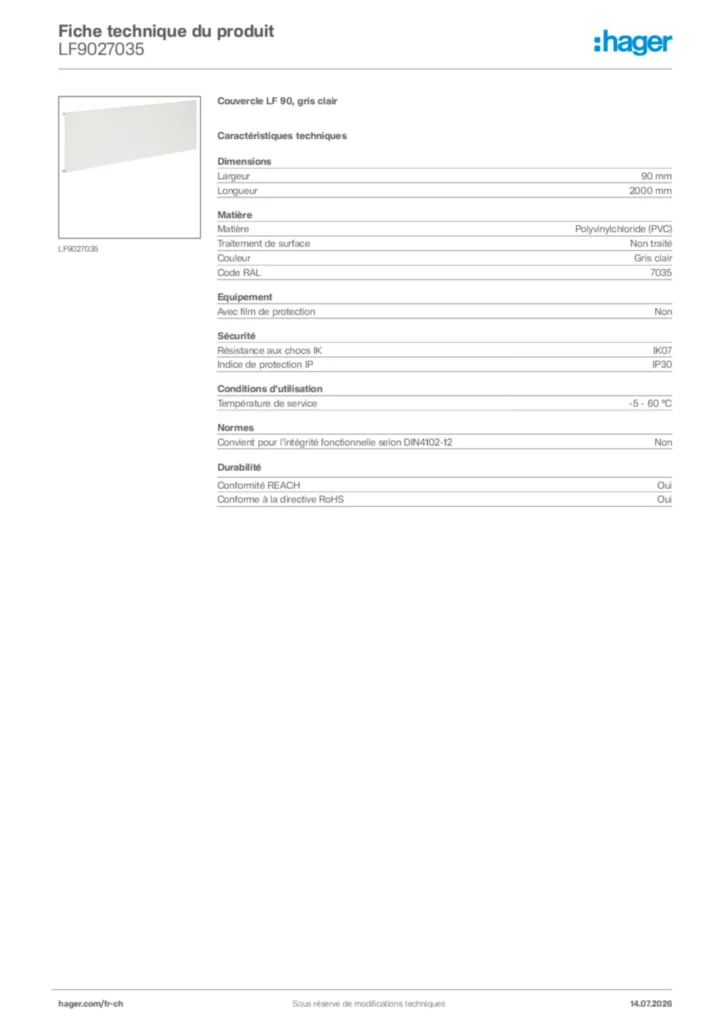 Image Hager Fiche technique du produit LF9027035 | Hager Suisse