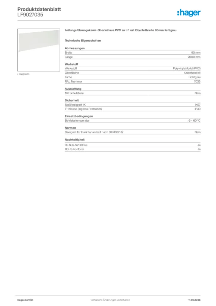 Bild Hager Produktdatenblatt LF9027035 | Hager Deutschland