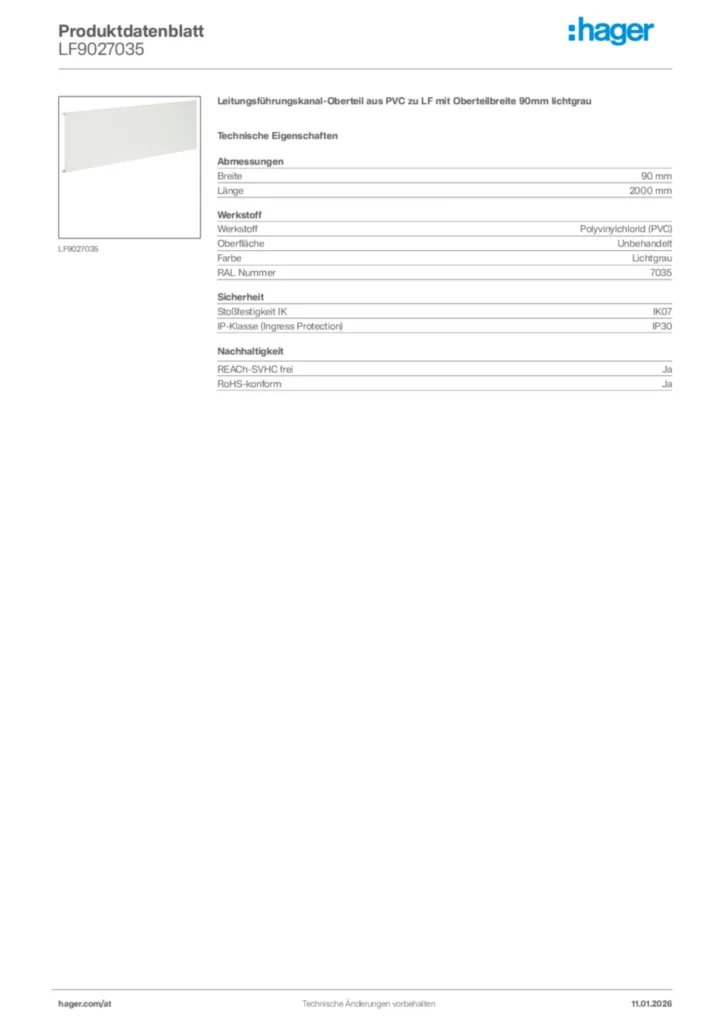 Bild Hager Produktdatenblatt LF9027035 | Hager Deutschland