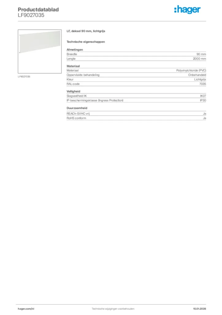 Afbeelding Hager Productdatablad LF9027035 | Hager Nederland