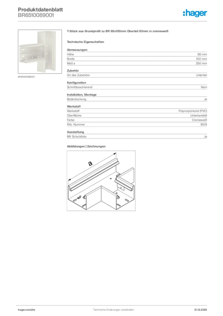 Bild Hager Produktdatenblatt BR6510089001 | Hager Deutschland