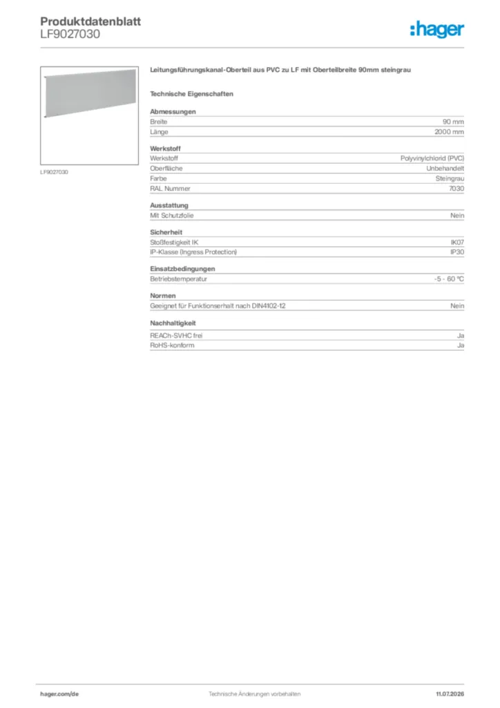 Bild Hager Produktdatenblatt LF9027030 | Hager Deutschland