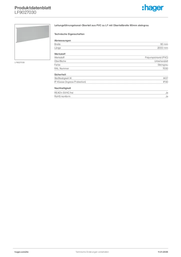 Bild Hager Produktdatenblatt LF9027030 | Hager Deutschland
