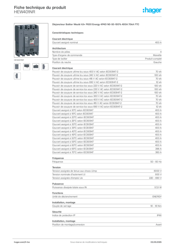 Image Hager Fiche technique du produit HEW401NR | Hager Belgique